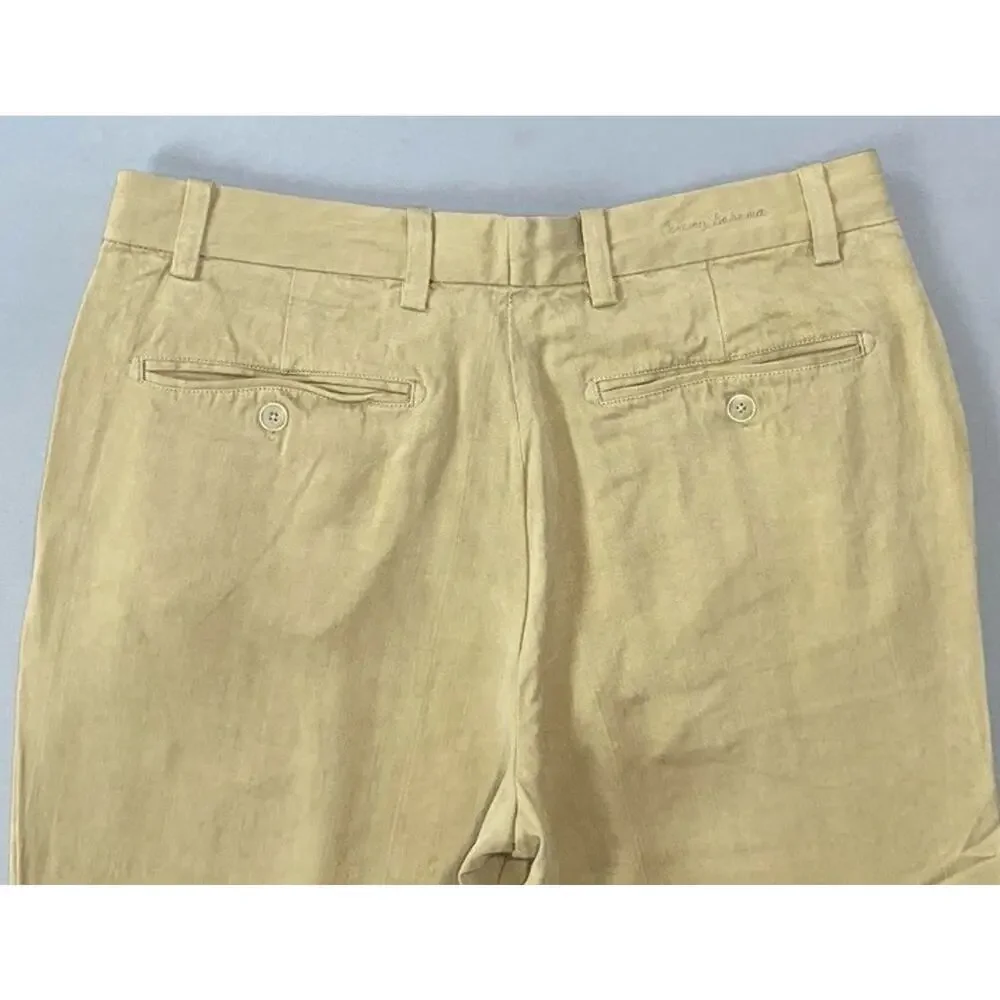 Tommy Bahama Silk/Bamboo Rayon Pleated Chino Pants. Beige Herringbone, 32X29 GUC
